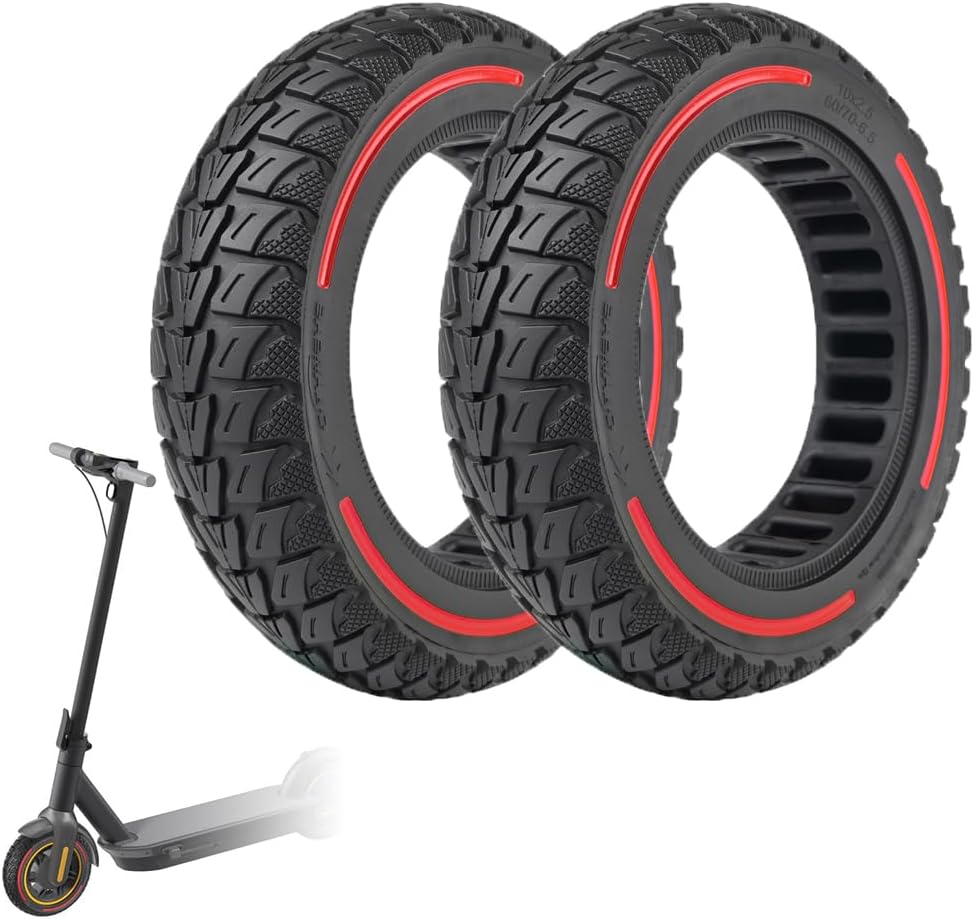 60/70-6.5 Solid Tire 10 Inch 10x2.5 for Segway Ninebot Max G30 G30P G30LP Gotrax G5 G6 Electric Scooters, Puncture-proof, Tubeless Rubber Tires Front or Rear Replacement, 2pc (Red)