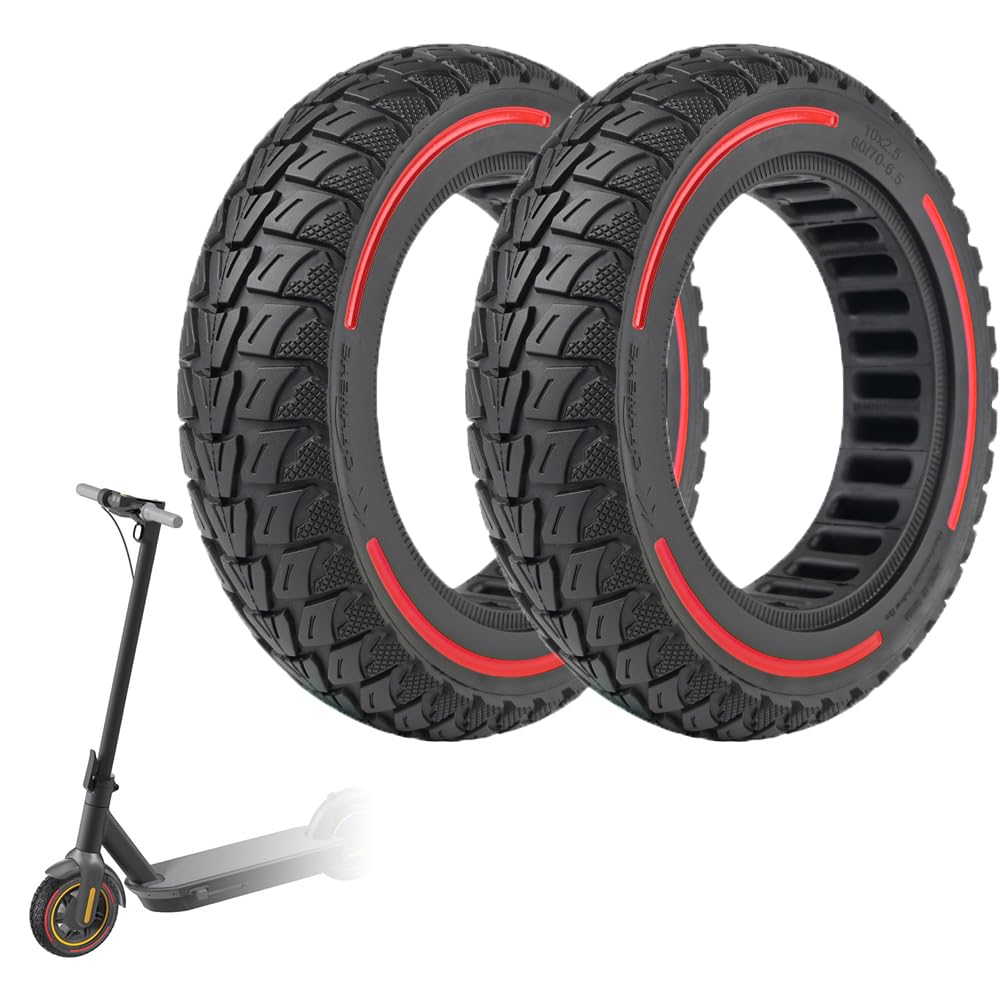 60/70-6.5 Solid Tire 10 Inch 10x2.5 for Segway Ninebot Max G30 G30P G30LP Gotrax G5 G6 Electric Scooters, Puncture-proof, Tubeless Rubber Tires Front or Rear Replacement, 2pc (Red)