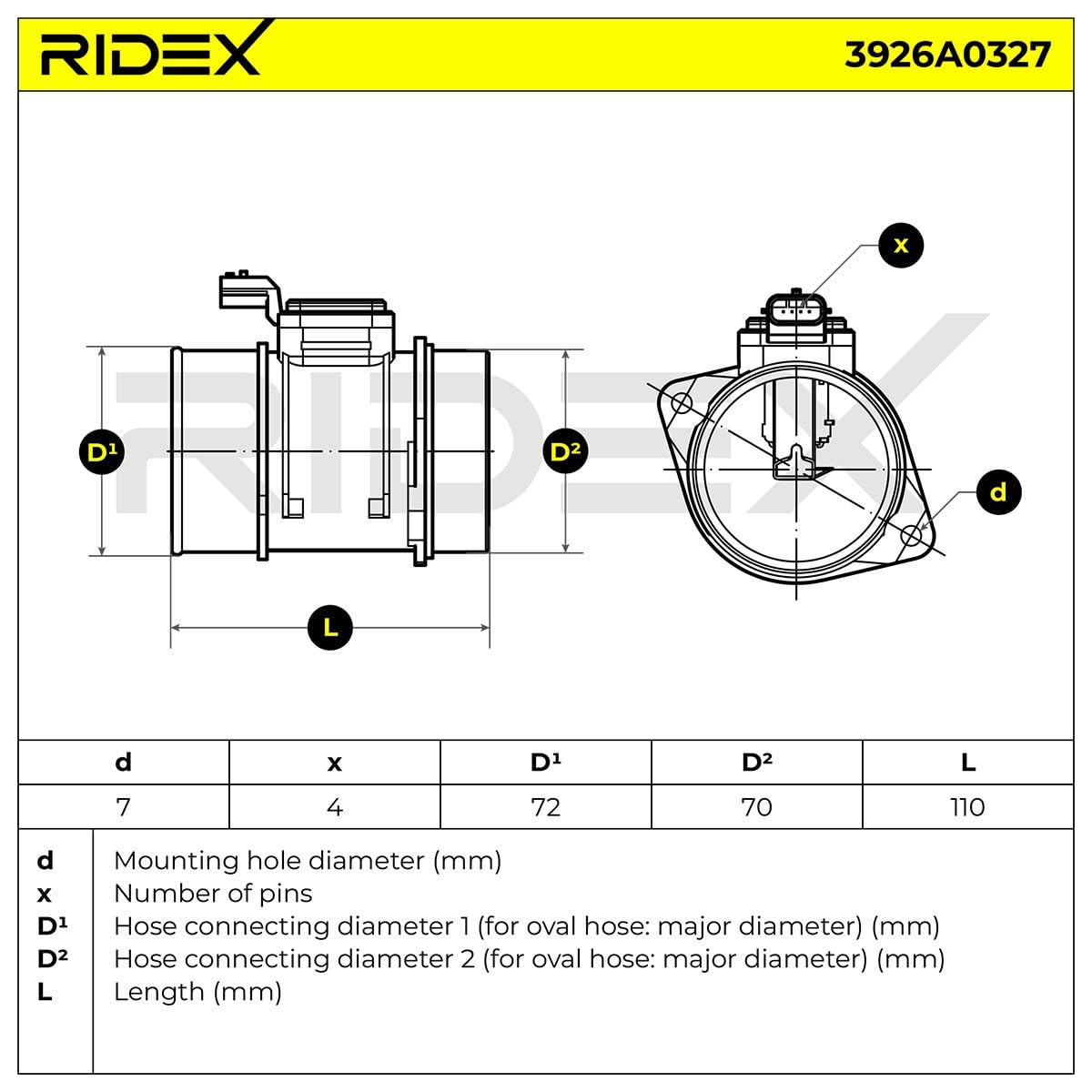 RIDEX 3926A0327 Medidor de masa de aire Compatible con RENAULT MEGANE III Grandtour KZ0/1