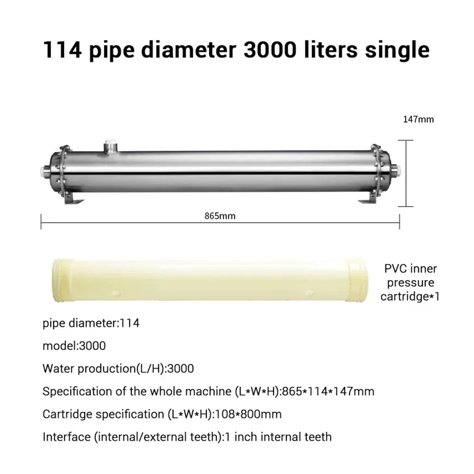 Wasserfiltersystem mit Durchfluss, rostfrei, 0,01 μm, Ultrafiltrationsfilter, wiederverwendbar, PVC, übersteigt das ganze Haus Unter Waschbecken(114-3000L)