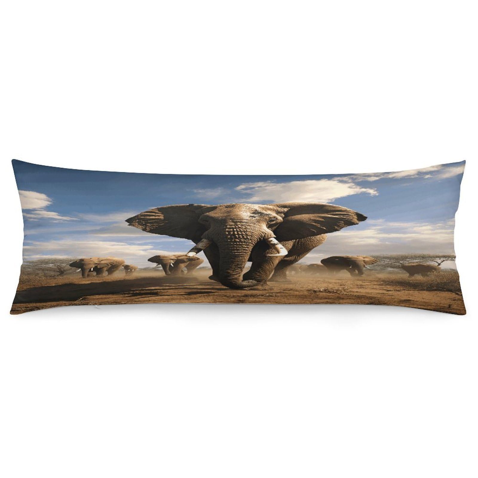 Ferocious Elephant Body Pillow Cover Super Soft and Cozy Body Pillowcase Long Side Hidden Zipper Pillow Cases Breathable & Cozy Pillows Case Cover for Fall Winter 19x53 in