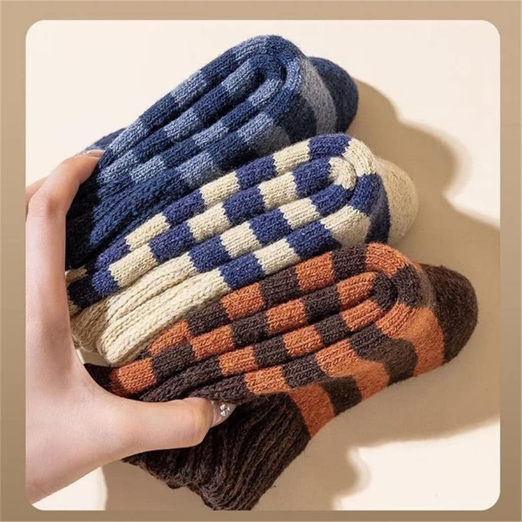 5 Pairs Men's Socks Super Thick Winter Warm Wool Socks to Resist Cold Striped Warm Socks