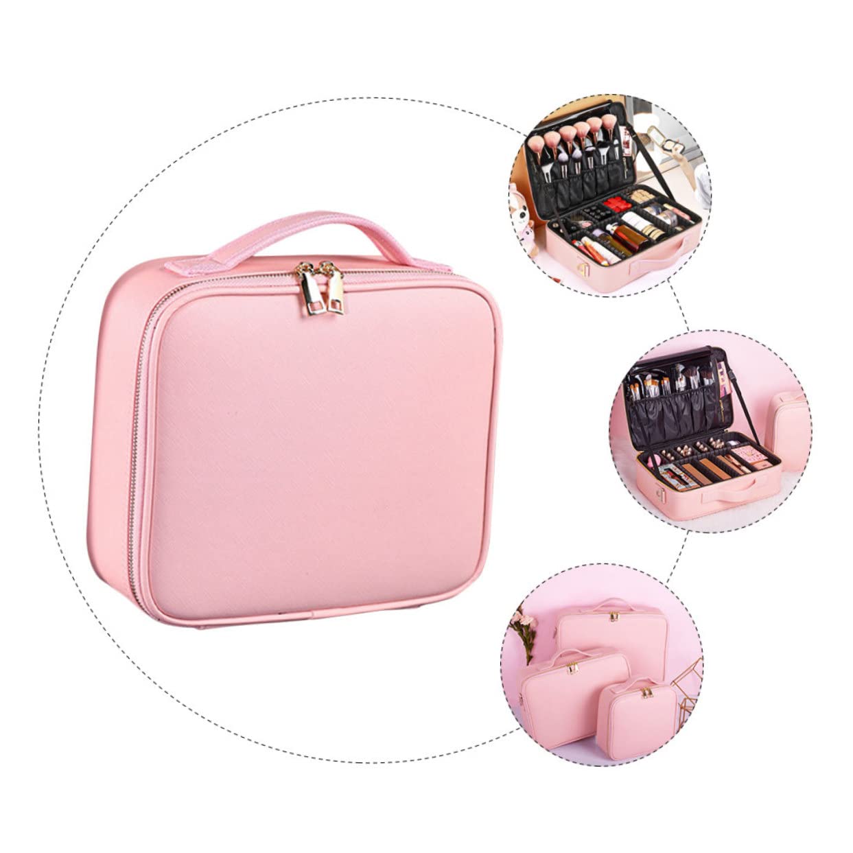 Organizador de Bolsa de Maquillaje Grande de Piel Sintética Rosa