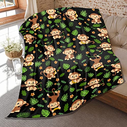 Monkey Throw Blanket Soft Flannel Fleece Blankets Lightweight Plush Decorative Blankets Microfiber Quilts For Bed Couch Camping Travel 60 In X 50 In M Size For Boys Girls #TOP17