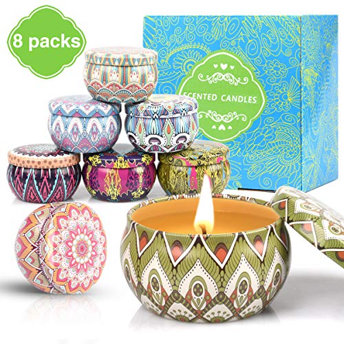 Scented Candles,Aromatherapy Candles Gift Package Natural Soy Wax Portable Travel Tin Candle Lemon,Lavender,Spring,Jasmine,Rose,Vanilla,Rosemary,Gardenia
