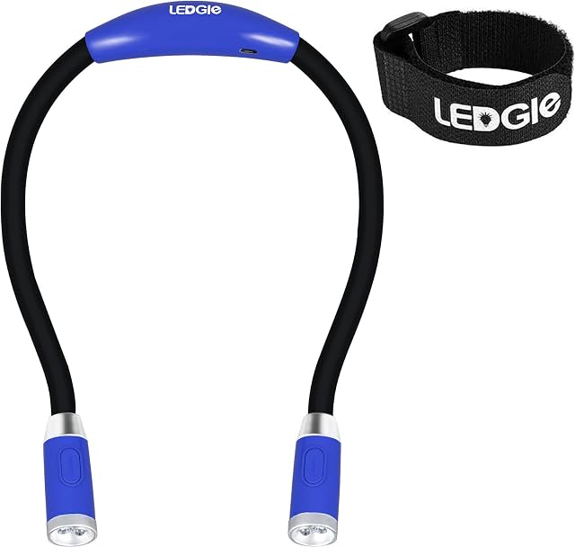 LEDGLE Neck Book Light LED Reading Lamp Rechargeable, Hands Free, 4 LED Bulbs, 4 Adjustable Brightness, USB Cable Included for Reading in Bed or Reading in Car