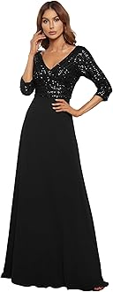 Ever-PrettyWomen's Elegant Formal Dress V-Neck Long Sleeve Sequin Maxi Chiffon Evening Dresses 00751