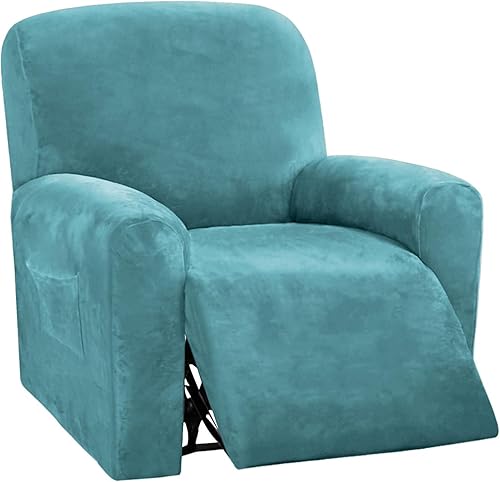 FZ FUTURE Velvet Recliner Chair Covers for Reclining Chair with Arms Reclining Sofa Covers Slipcover with Pockets 1 Seat Slipcover Recliner Lazy Boy