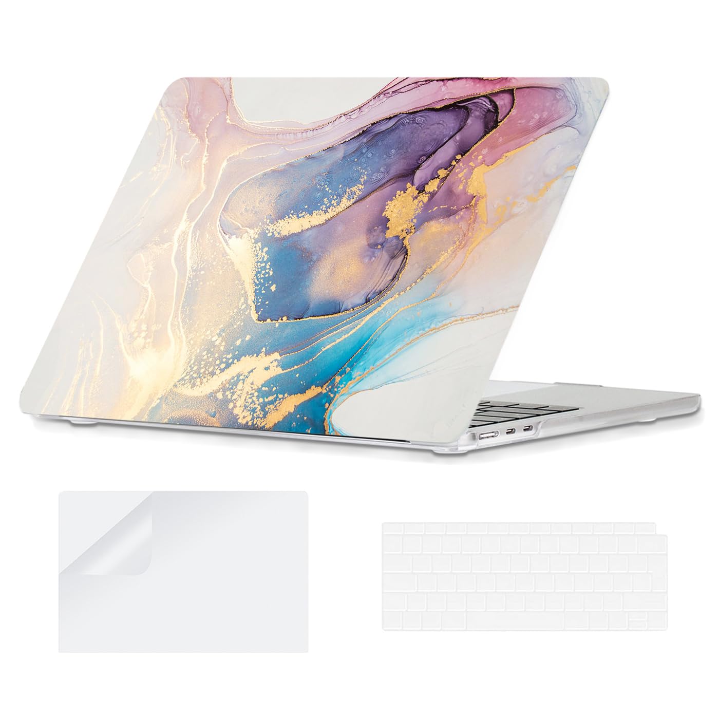 Coque Compatible avec MacBook Air M2 M3 M4 13 Pouces 2022 2024 2025 Modèle A2681 A3113 A3240, Plastique Coque Rigide MacBook Air 13 Pouces & Couverture de Clavier & Protection d'écran, Marbre B