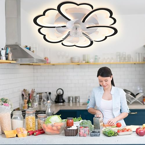 Miniatura 6 de Ventilador de techo inteligente de 27 pulgadas con luces y control remoto, moderno ventilador de techo empotrado empotrado, luz de techo regulable