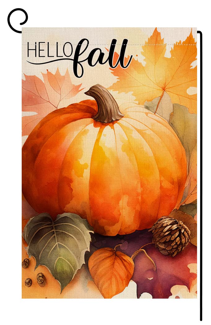 BLKWHT Fall Pumpkin Garden Flag 12x18 Vertical Double Sided Autumn Maple Leaves Thanksgiving Holiday Outside Decorations Burlap Yard Flag BW443