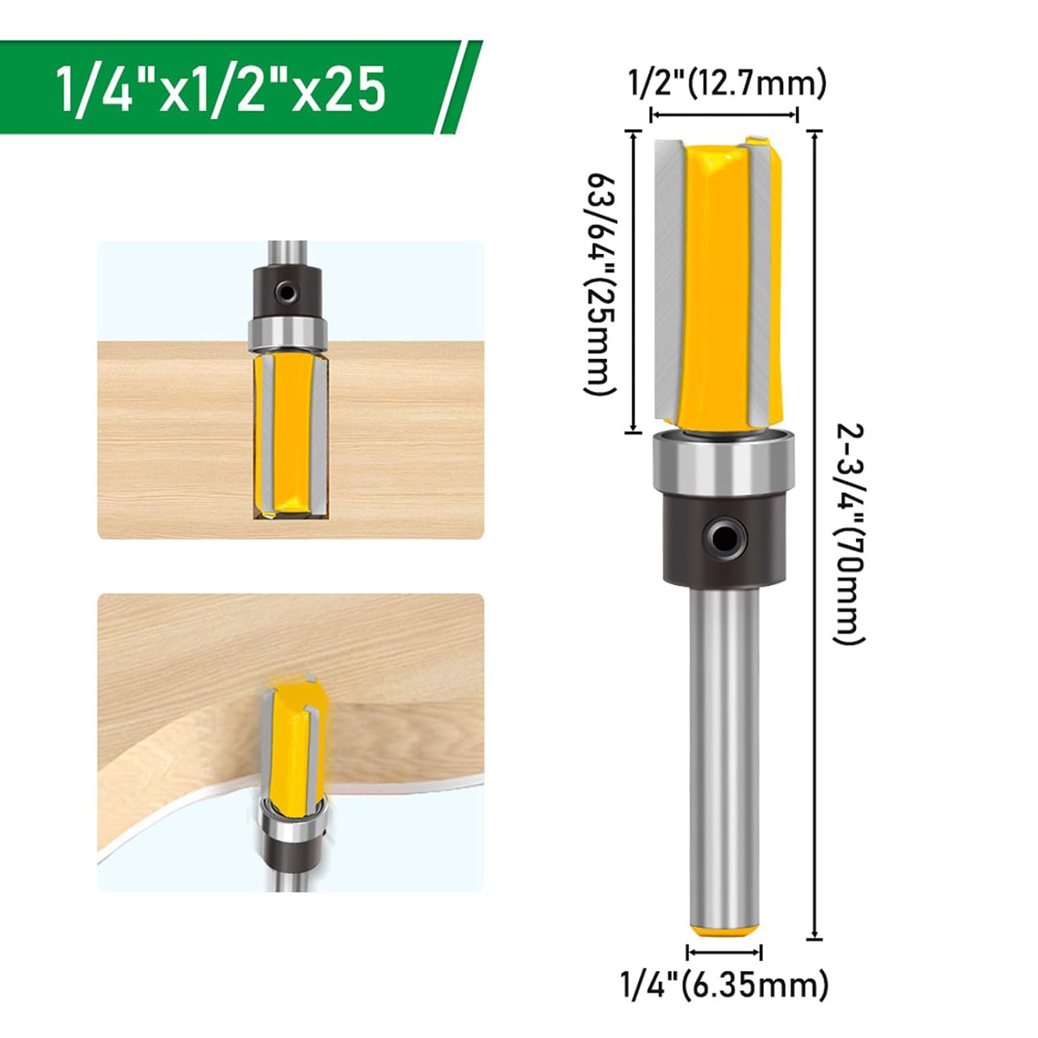 1/4" Shank Flush Trim Router Bit Top Bearing Wood Trimming Tool for Woodworking Metal Fabrication Model Making