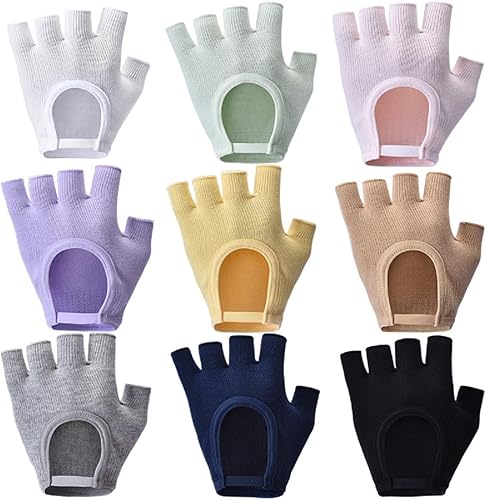 Miniatura 5 de Guantes de yoga antideslizantes sin dedos, ideales para pilates, barras, yoga de aire y entrenamientos de fitness, tela transpirable con agarre