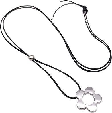 Minimalist Y2K Colorful Plum Blossom Acrylic Pendant Adjustable Leather Rope Necklace Lightweight Resin Flower Long Cute Sweater Choker Necklace Jewelry for Women