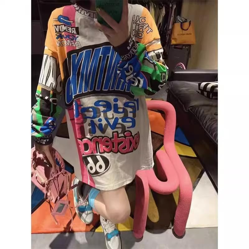 GGOOB 2000s Trendy 2025 Rapper Oversized Graphic Tees Y2k Long Sleeve Tshirts Hip Hop 90s Outfits Jersey Shirts Dress3