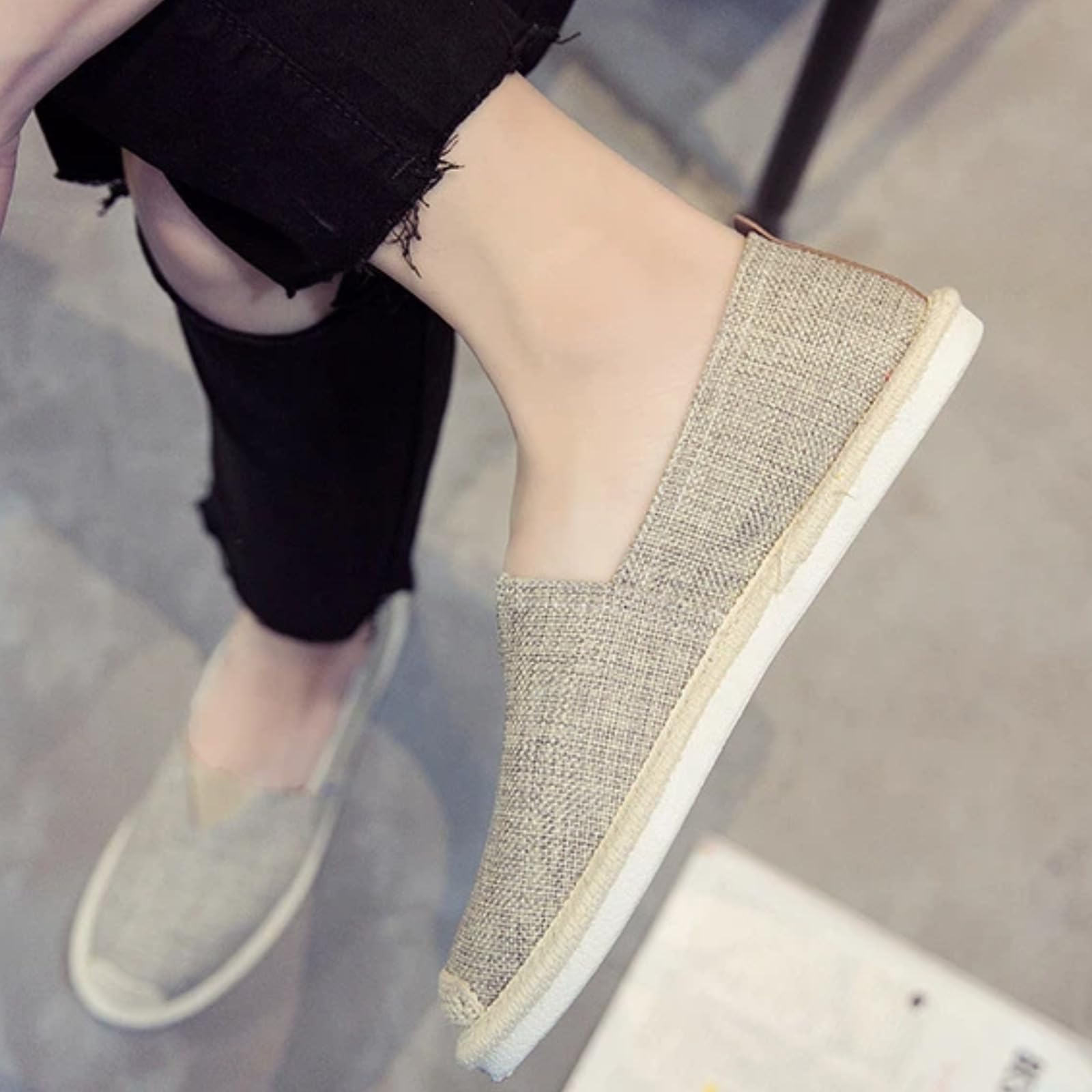 Scarpe Pescatore Uomo Estate Tela Basse Senza Lacci Casual(Grigio,44)