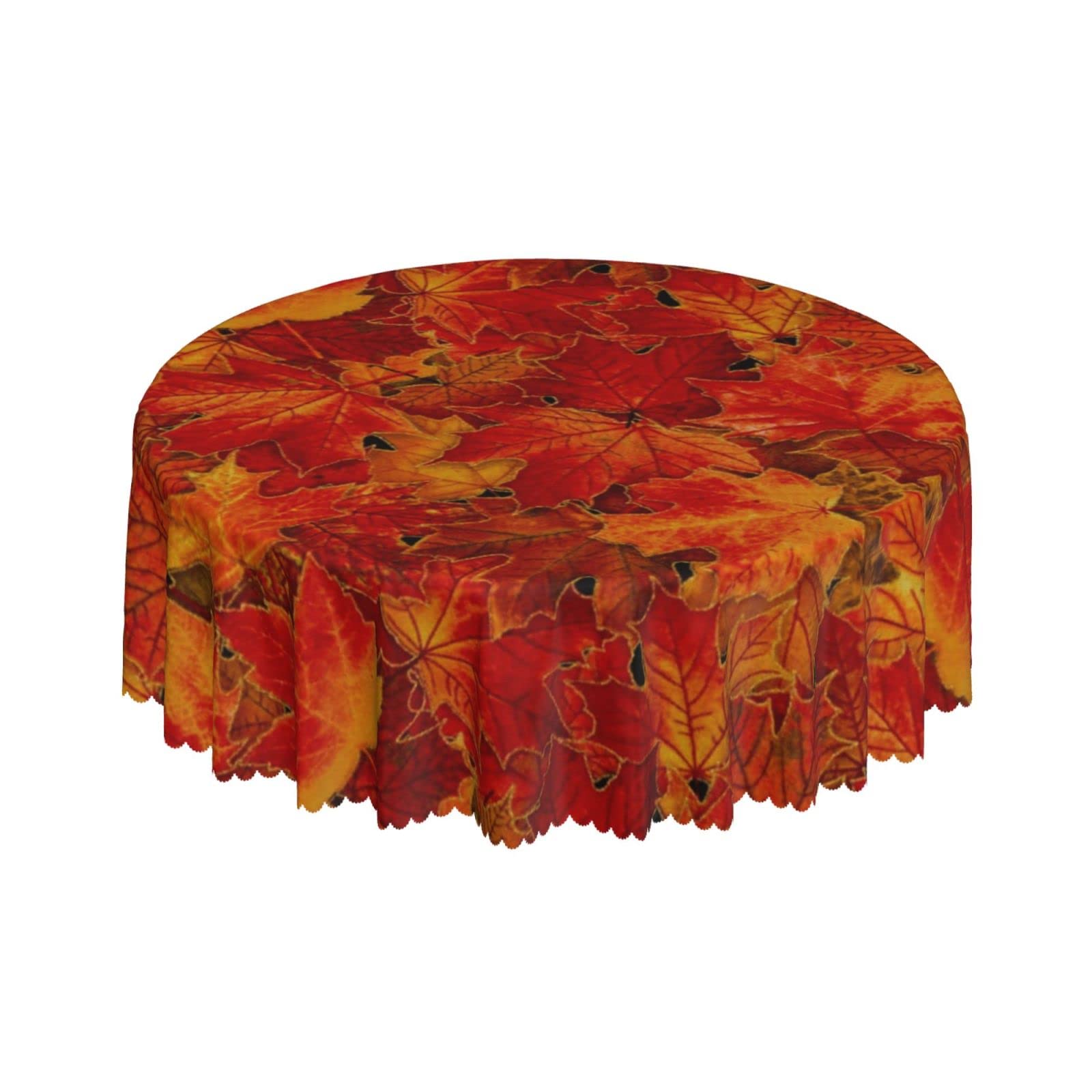 Lsjuee Red Maple Leaf Round Tablecloth 60 Inch Printed Washable Tablecloth for Dining Party Holiday Fall Home Decorative