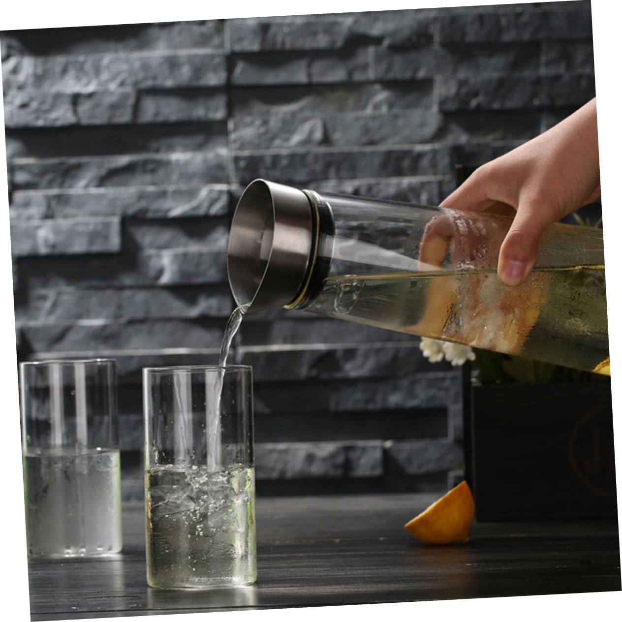GLEAVI Jarra De Agua Fría Antidesbordamiento 1l De Vidrio De Borosilicato Tapa De Acero Inoxidable Para Uso Doméstico y Oficina Recipiente Transparente Para Jugos y Bebidas