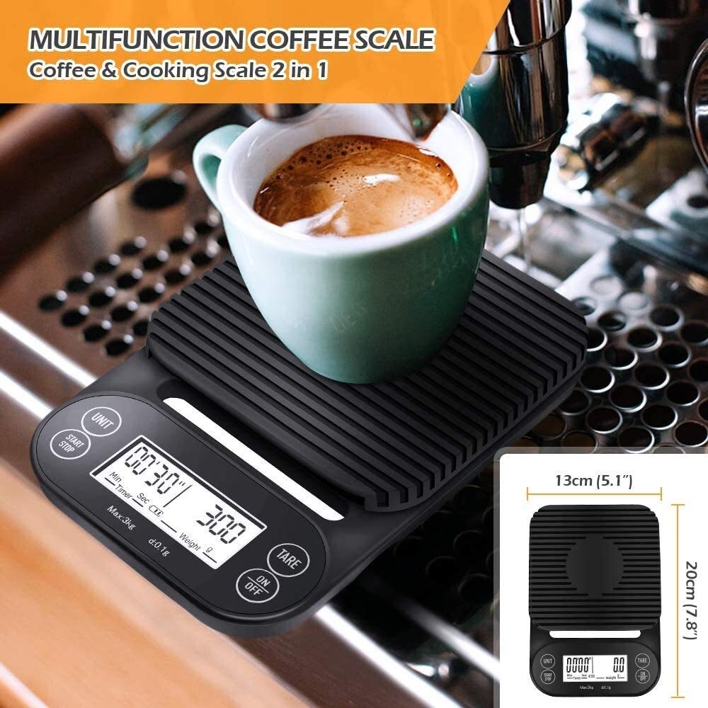 MRKU Balance à café numérique, Balance de Cuisine avec minuterie, Affichage LED, Multifonction, pour la Cuisson des Aliments, Balance Professionnelle, précision 3000 g, 0,1 g/0,1 oz/0,1 ML