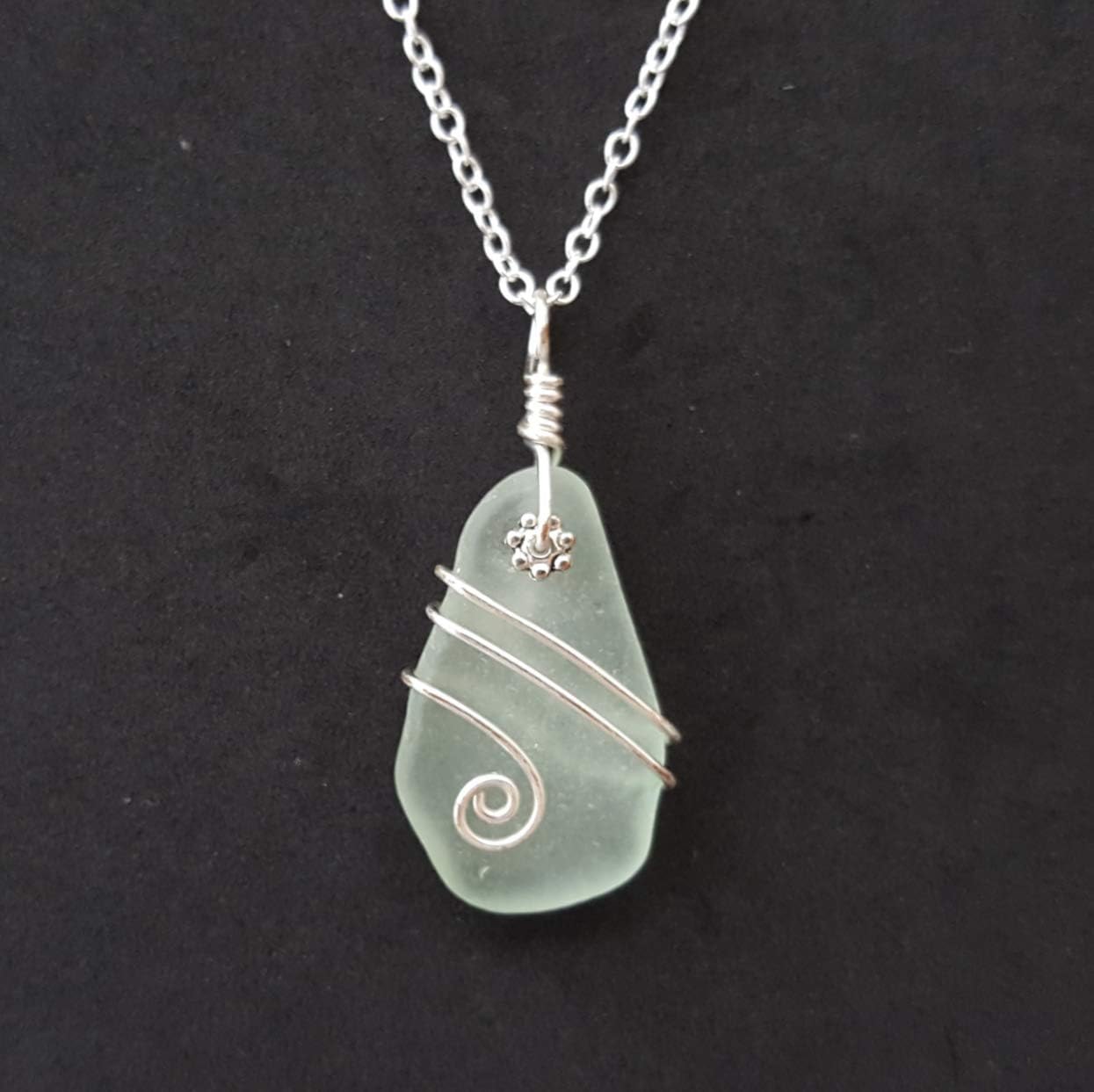 Handmade Sea Glass Necklace, Hawaiian Jewelry for Women, Genuine Natural SeaGlass, Wire Necklace, Beach Glass Sea Glass Jewelry For Women Birthday Gift