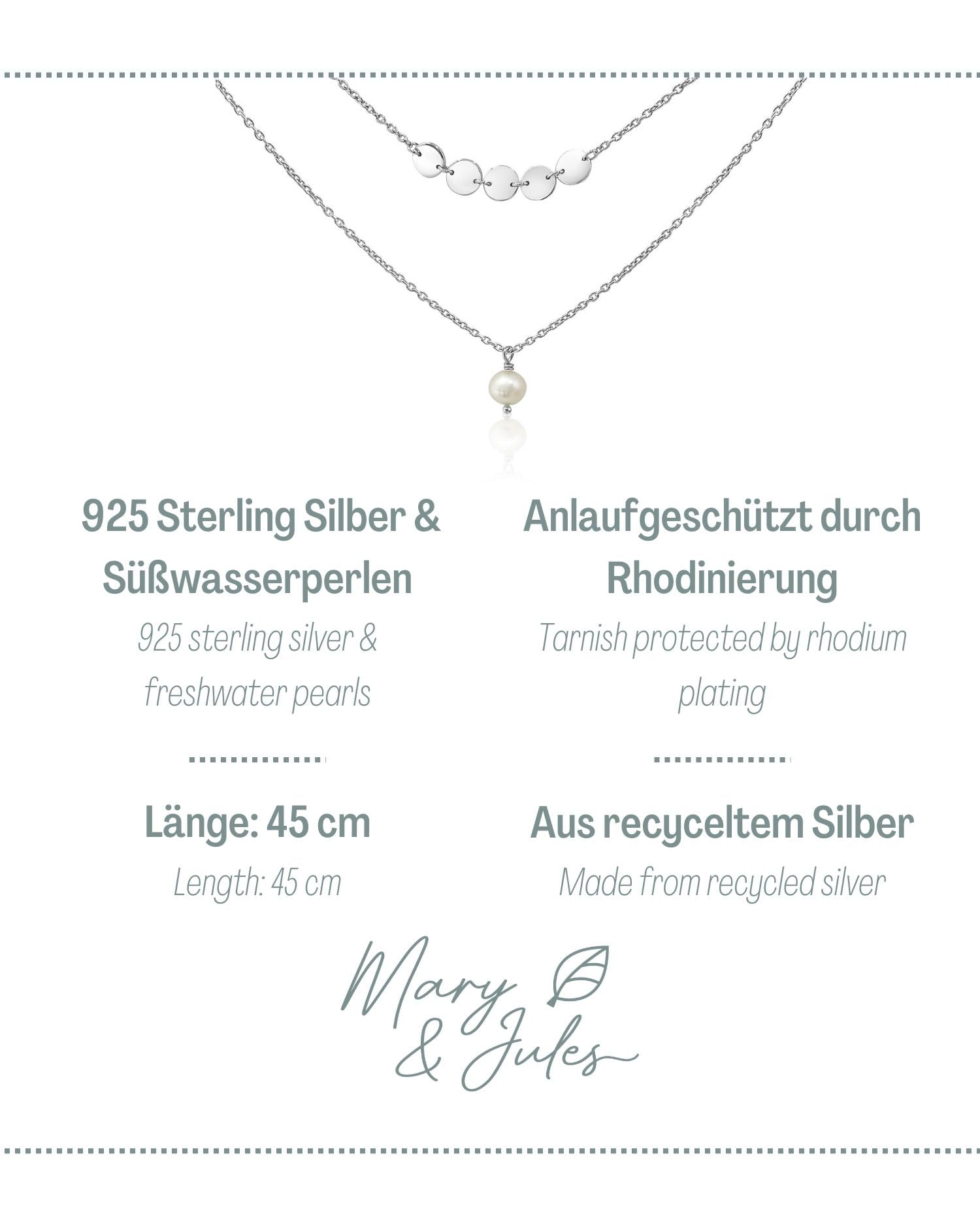 Mary & Jules Perlenkette Damen Gold, Kette Damen Gold aus 925 Sterling Silber vergoldet mit echter Süßwasserperle, Geschenk für Frauen & Mädchen, aus recyceltem Silber