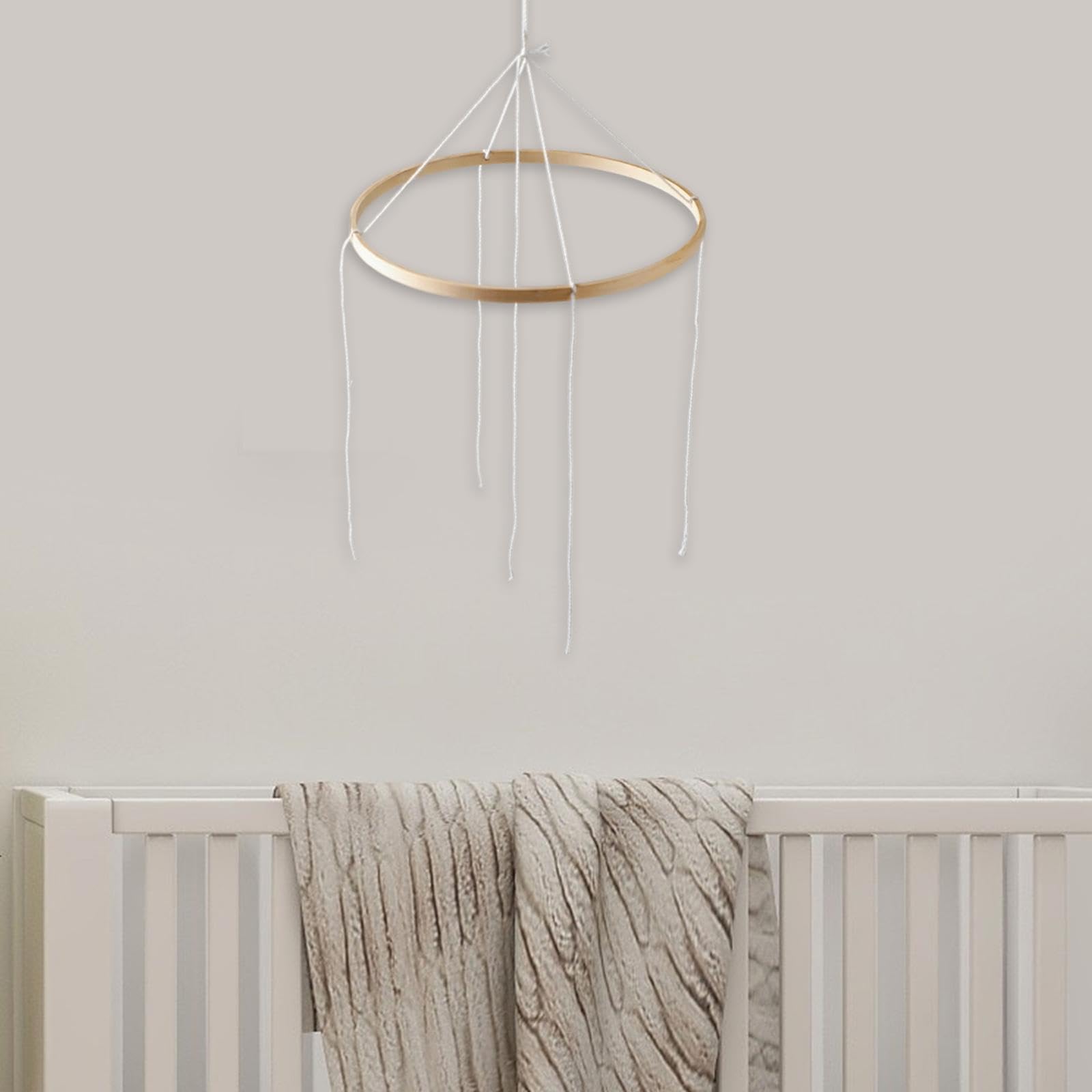 Estructura Móvil de Bambú para Cuna Infantil Marco de Madera para Manualidades Colgantes Soporte Resistente para Campanillas Y Adornos Accesorios Arte, 23 Cm 4 Agujeros, Individual