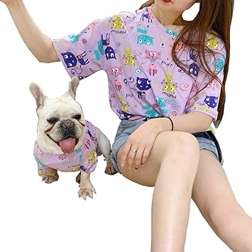 Amazon ペット服 Tシャツ ペアルック 親子服 単品 パーカー ドッグウェア 洋服 犬用コスチューム ペット用 犬用 猫用 ワンチャン用 服 中小型犬 服 犬服 ご主人様用 上着 春夏モデル お揃いｔシャツ 可愛い おしゃれ 上質 よい肌触り L パープル Sweethess Pet