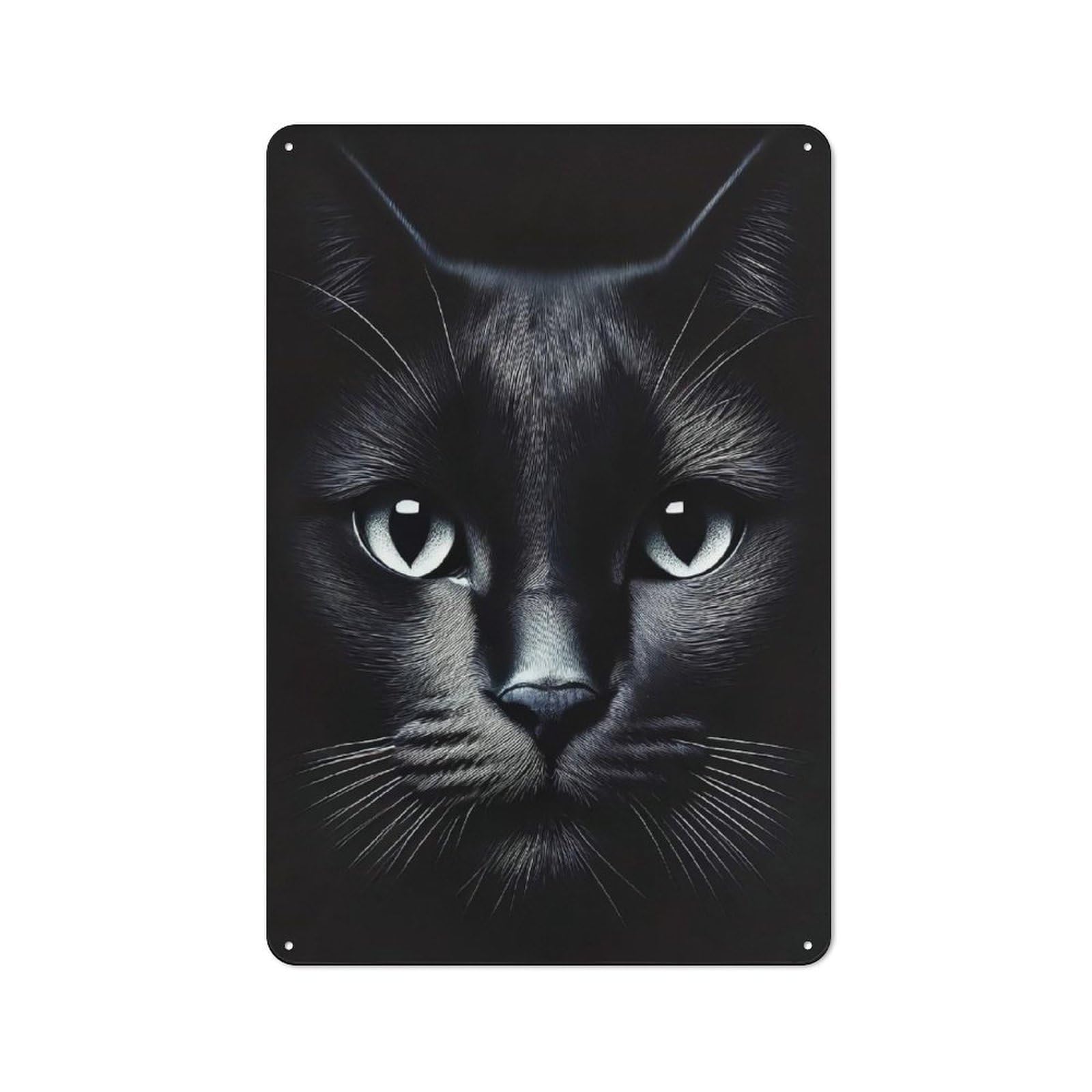 Black Cat Portrait Understated Metal Wall Decor 30x20cm, Office Metal Sign for Office, Study, Studio Or Hallway
