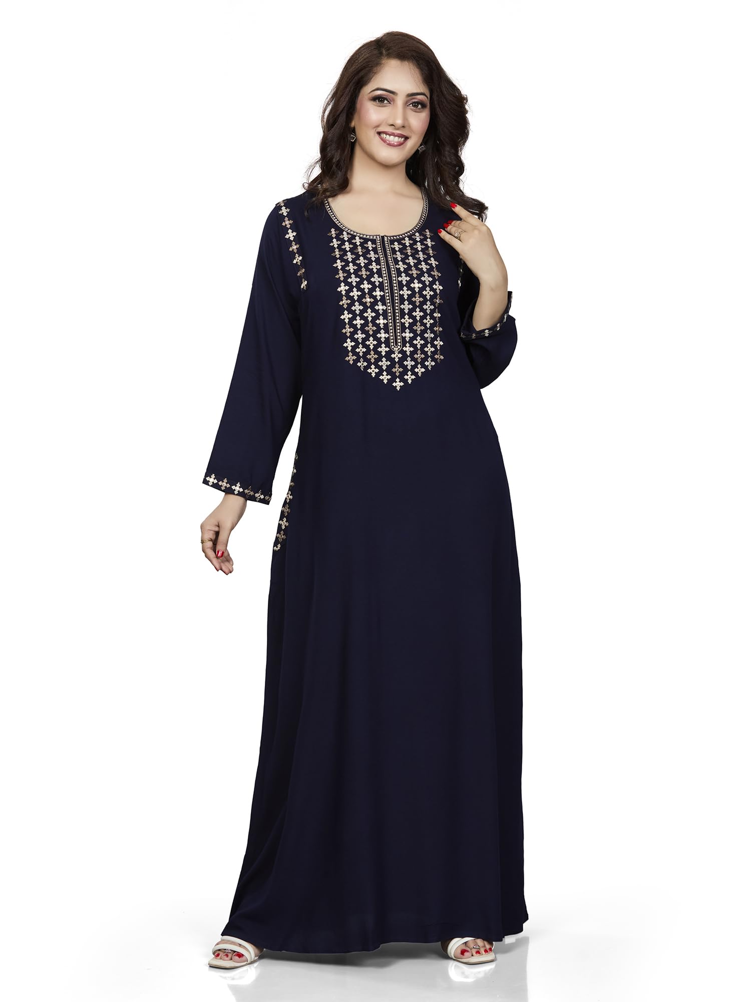 sanaa Women Solid Embroidered Viscose Kaftan Loungewear-picture-10