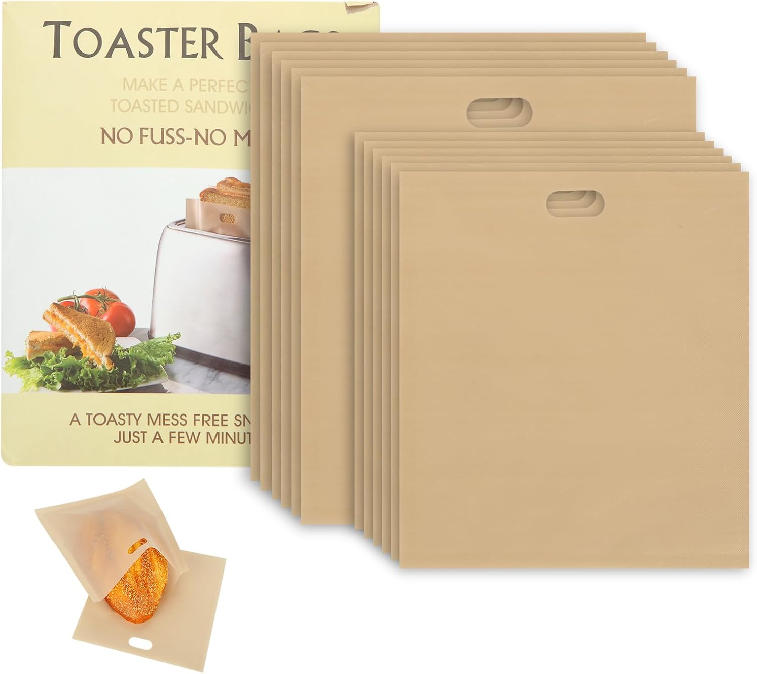 VIDETOL 24 Pcs Toastie Bags for Toaster, NonStick Reusable Toaster Bags, 2 Sizes Toasted