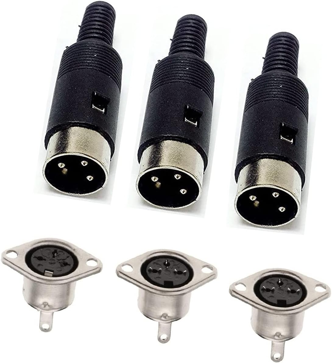 3 Pin DIN Male Plug + Female Adapter Socket Panel Mount Chassis Audio AV Solder 3 pin din Connector - ( 3 Sets )