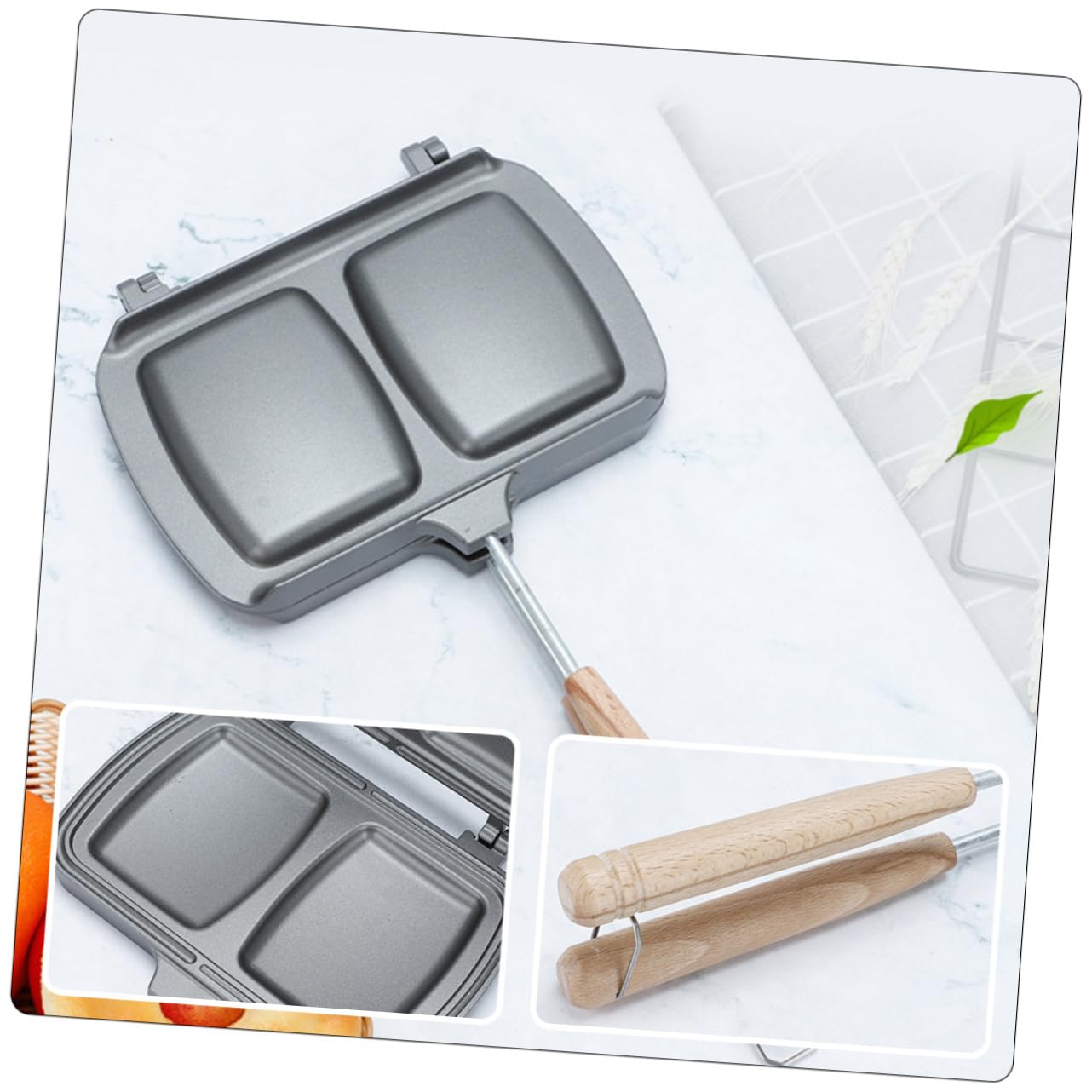 PRETYZOOM Padella Antiaderente per Sandwich Doppia Faccia Manici Smontabili, Piastra per Panini e Toast, Adatta a Fornelli a Gas e Induzione per Cucina e Colazione