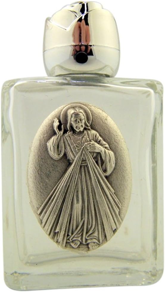 Amazon ガラスHolyウォーターボトルシルバートーンDivine Mercy medal and Rosebud蓋、0.5 Oz