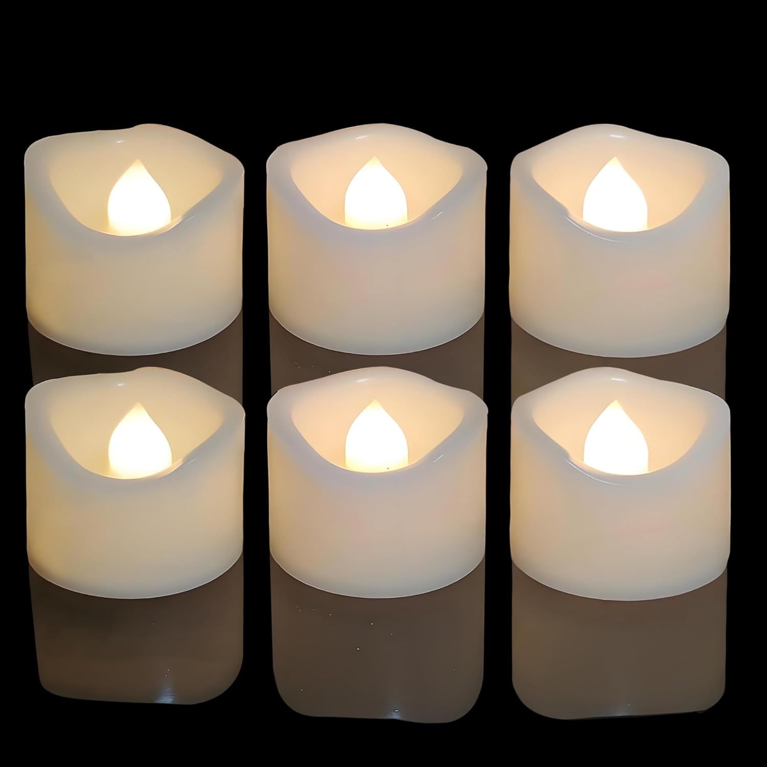 iZAN 6 PCS Flameless LED Tea Lights Candles Battery Operated Fake Flickering Electric Small Votive Candles Tealights for Wedding Party Decorations Home Décor, Cream White Shell, Warm White Glow