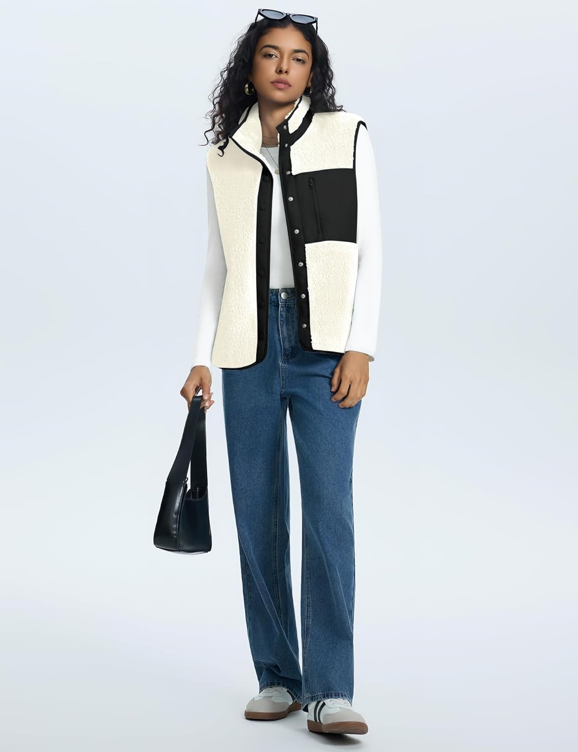 Rapbin Vests for Women Lightweight Stand Collar Sherpa Fuzzy Fleece Vest Buttoned Sleeveless Jackets with 3 Pockets - Image 7