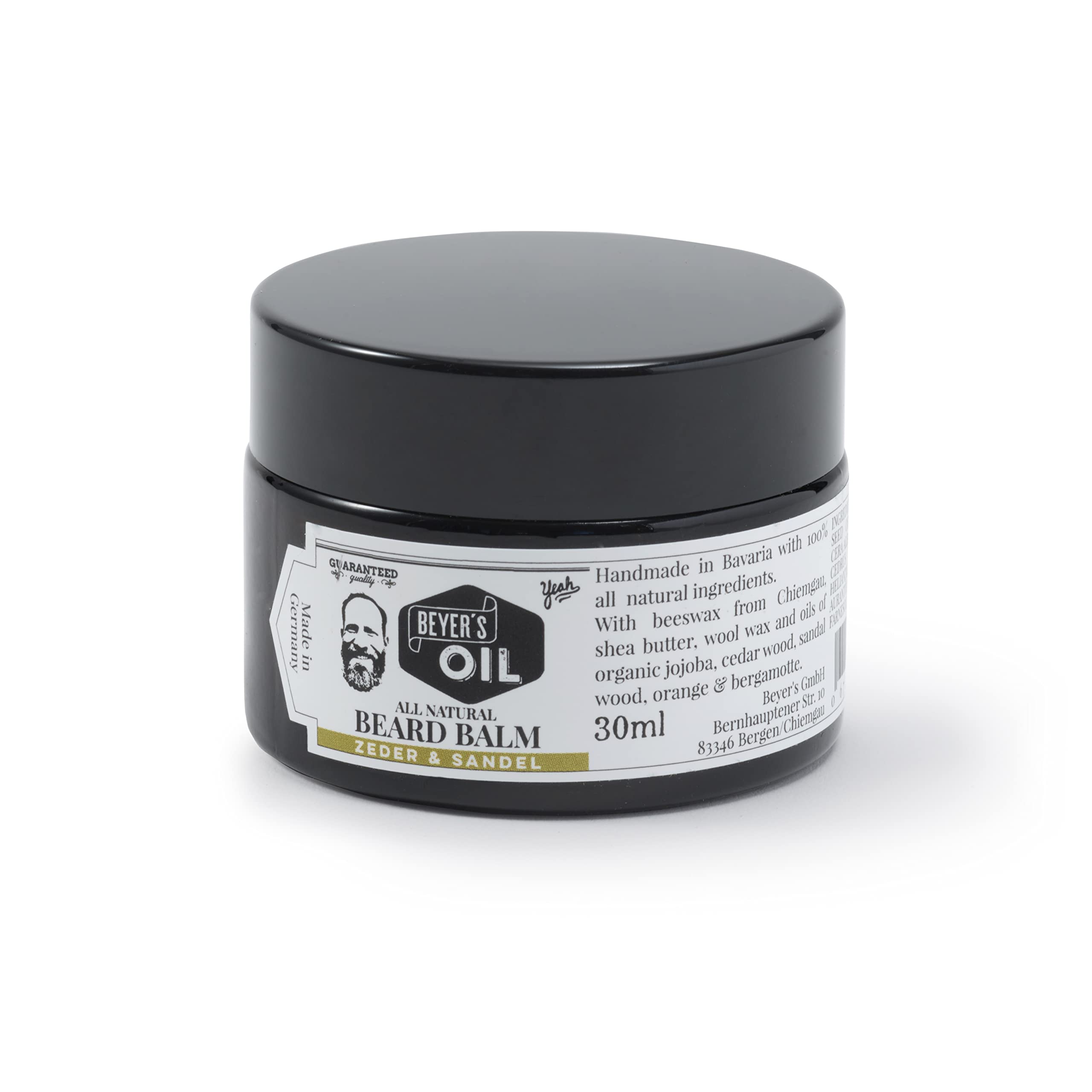 Beyer's Oil Bálsamo para barba de cedro y sándalo, 30 ml, 100% natural, hace que la barba sea suave y lisa