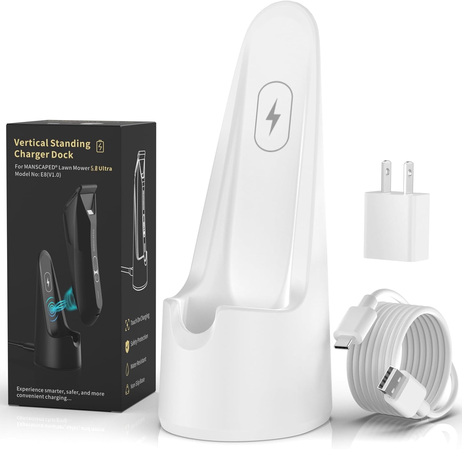 Charging Dock Replacement for MANSCAPED Lawn Mower 5.0 Ultra | Vertical Standing Charger for Manscape Trimmer with AC Adapter, Manscaped Charger Holder - Gadgets Gifts for Men (T Black)