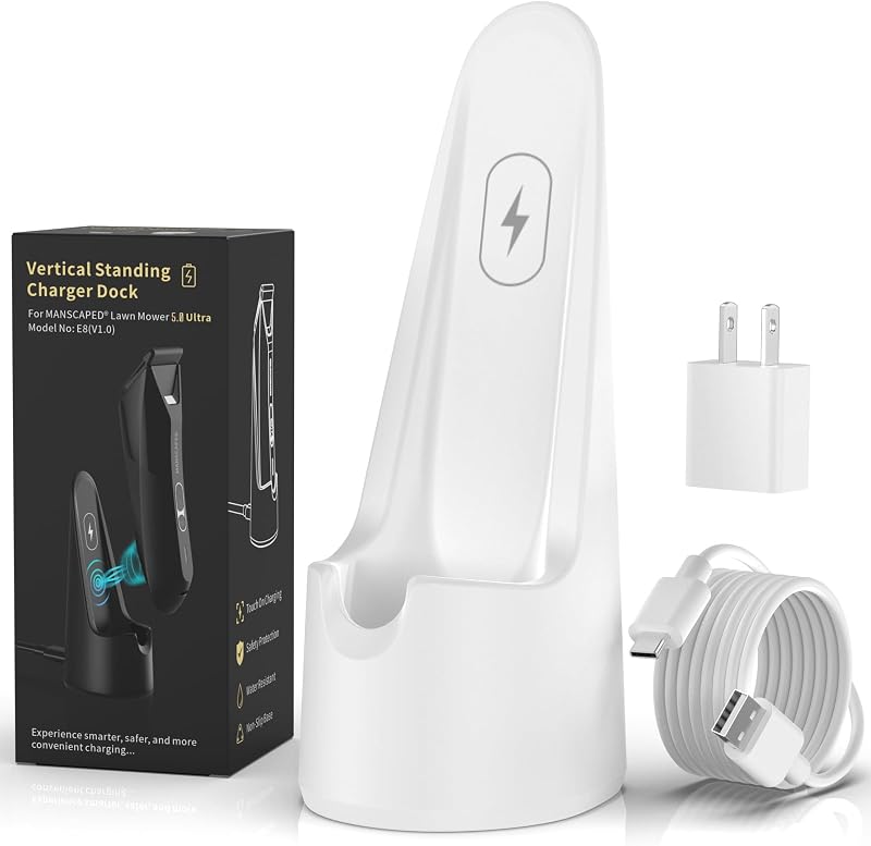 Base de carregamento Lakdun para MANSCAPED Lawn Mower 5.0 Ultra e Stand, com adaptador AC e cabo USB-C de 1,5 m, H White