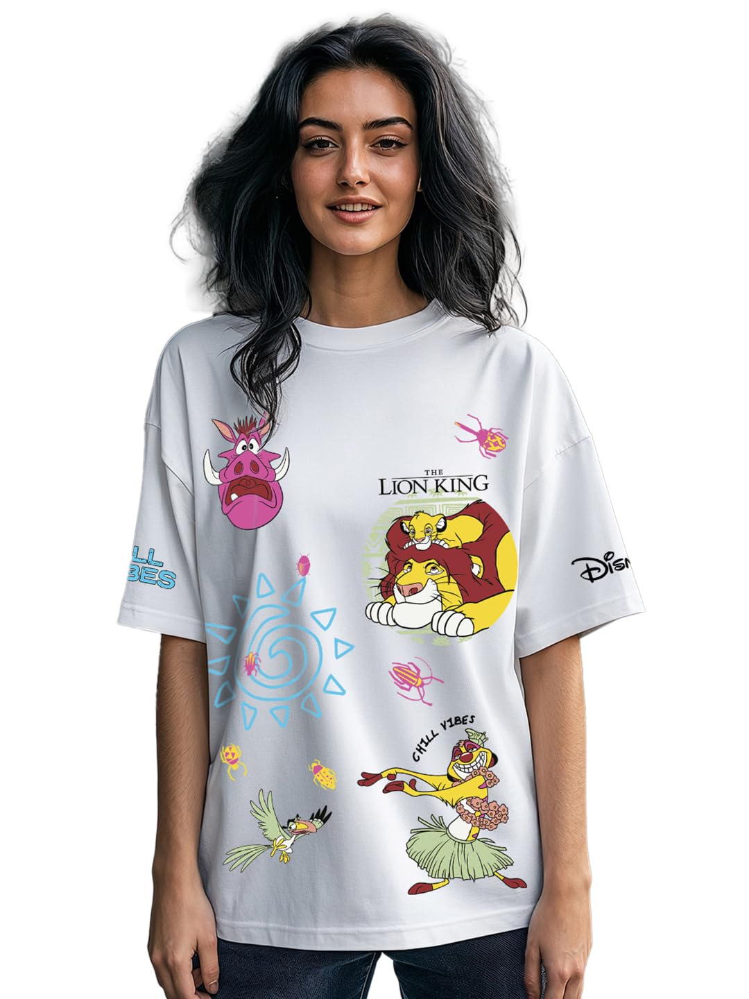 Bewakoof Official Disney Merchandise Lion King Women's 100% Cotton Graphic Print Oversized Fit Round Neck T-Shirt-picture-16