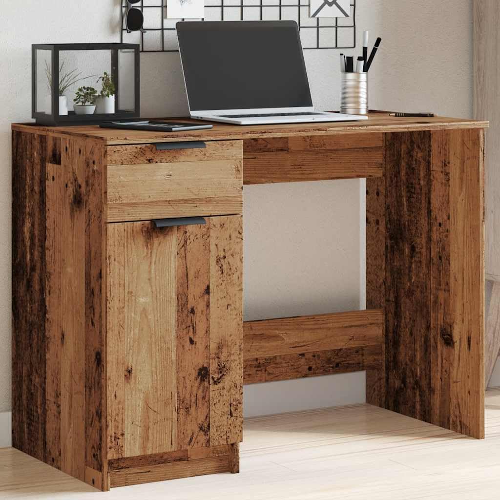 Schreibtisch Altholz-Optik 100x50x75 cm Holzwerkstoff mit Schublade und Fächern für Büroorganisation, minimalistisches Design, robust und stabil mit Wandhalterung