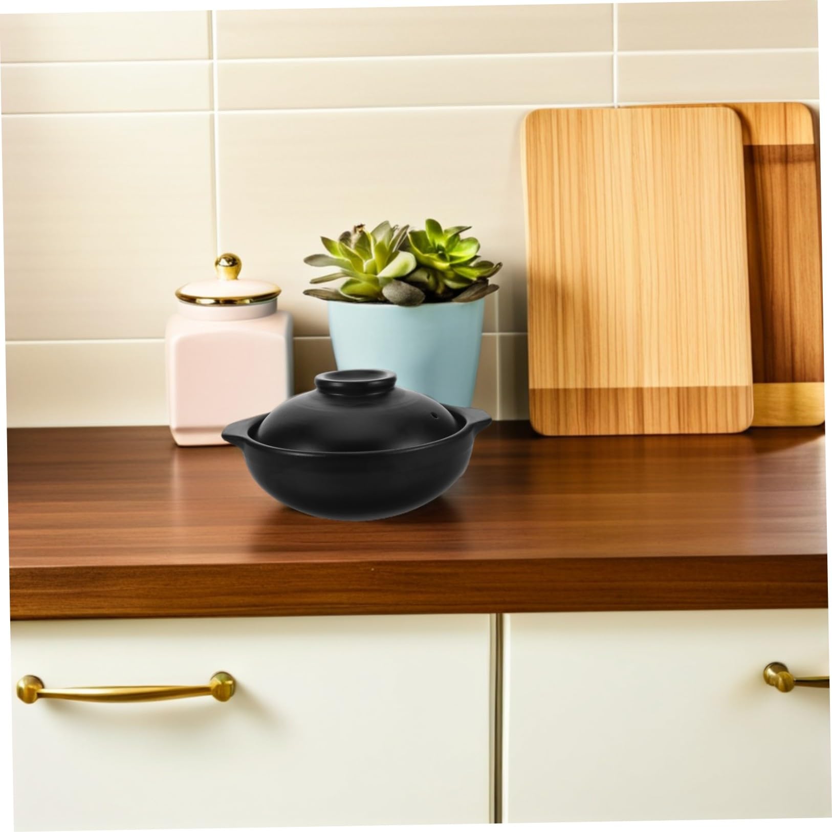 NOLITOY Olla de barro coreana con tapa resistente al calor para cocina y restaurante cazuela de terracota para arroz guisos y comida tradicional fácil de limpiar y portátil 600ml