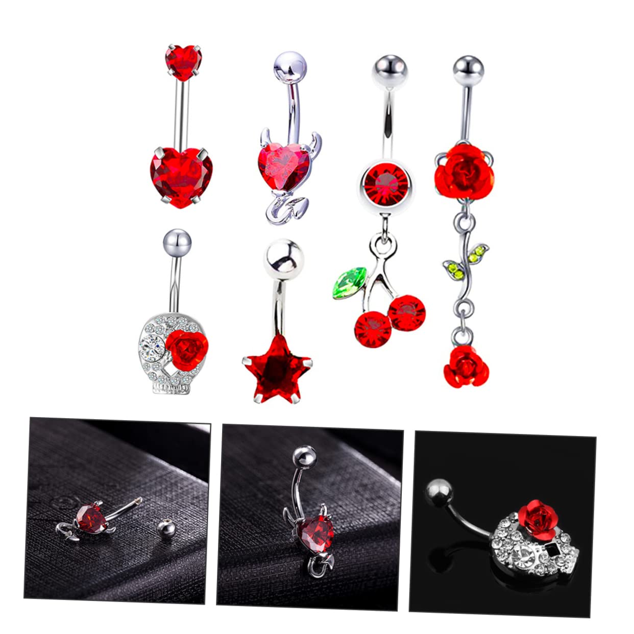 18piezas Anillo De De Inoxidable Brillantes Forma De Cereza Para Body Piercing Joyería Elegante Para Mujeres y Hombres