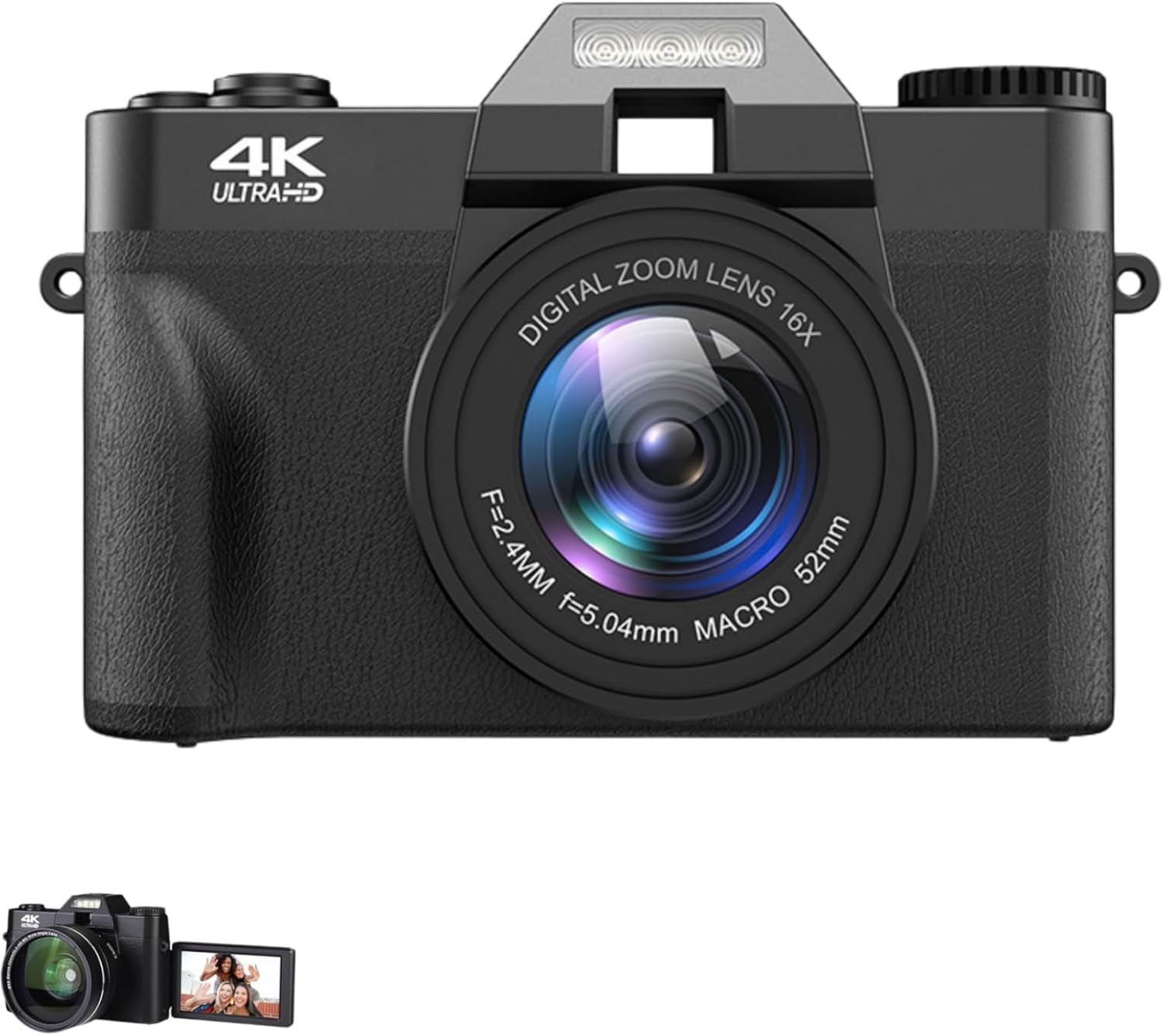 Norwiss Digital Camera + 2-in-1 Wide Angle and Macro Filter, 4K AutoFokus Photo Camera, 16x Digital Zoom (Black 64G) (Black, 64G) – Neksong product photo