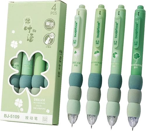 Miniatura 2 de MOZXIRZ 4 bolígrafos de gel estéticos retráctiles, de dibujos animados, de agarre suave, bolígrafo de tinta negra kawaii, suministros para niñas,