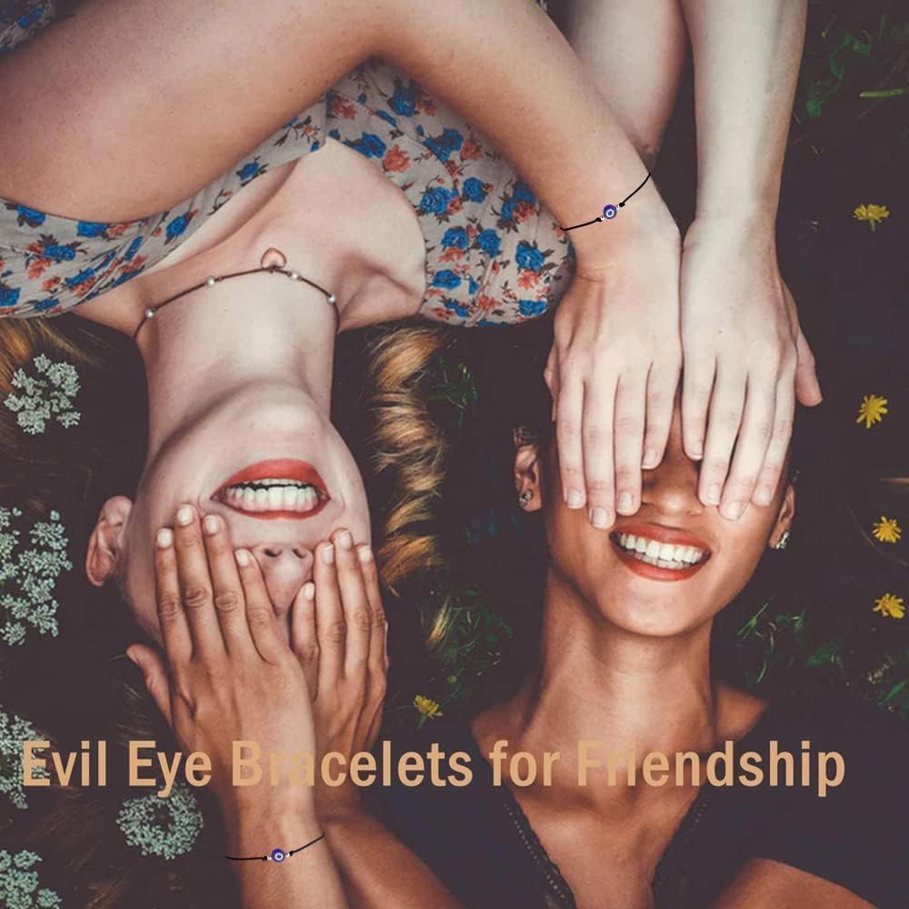 SUMMER LOVE Evil Eye Bracelet Pack Set of 4 Anklet Black Red String Lucky Protection Handmade Adjustable Bracelets for Women Men - Image 6