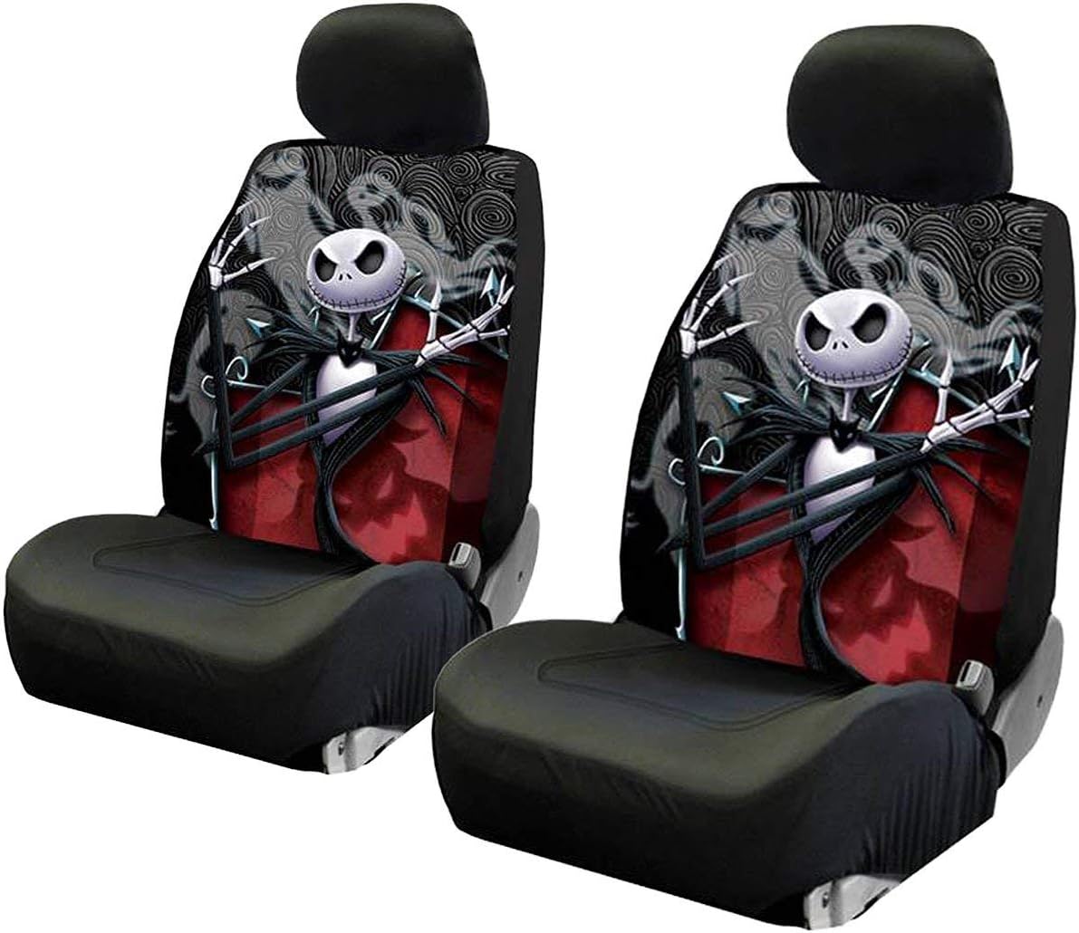 Yupbizauto New Plasticolor Nightmare Before Christmas Jack Skellington Ghostly Car Truck SUV Seat Covers Sunshade Headrest Covers Bundle Set