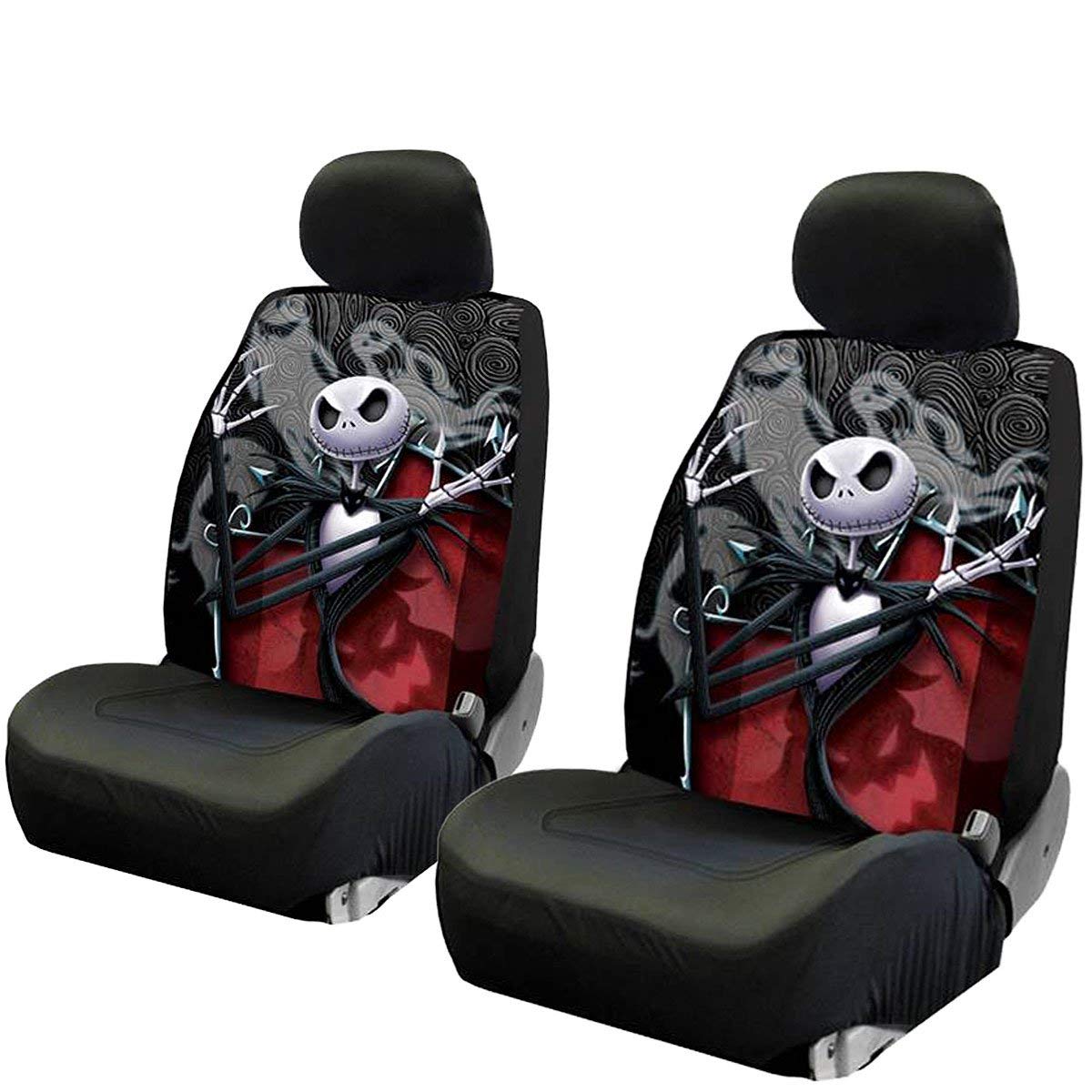 Yupbizauto New Plasticolor Nightmare Before Christmas Jack Skellington Ghostly Car Truck SUV Seat Covers Sunshade Headrest Covers Bundle Set
