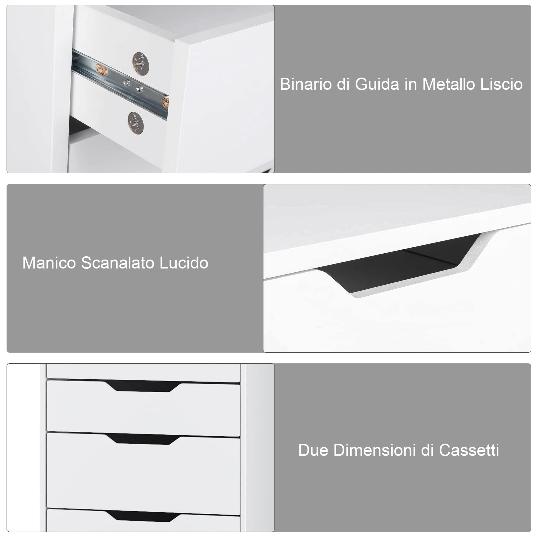 FOREHILL 124,5 cm Cassettiera alta Bianca,Cassettiera a 9 cassetti,Comò con Cassetti Comodino in Legno,Mobiletto Autoportante per Soggiorno, Camera da Letto, Corridoio, Cucina 40 x 45 x 124cm(Bianco)