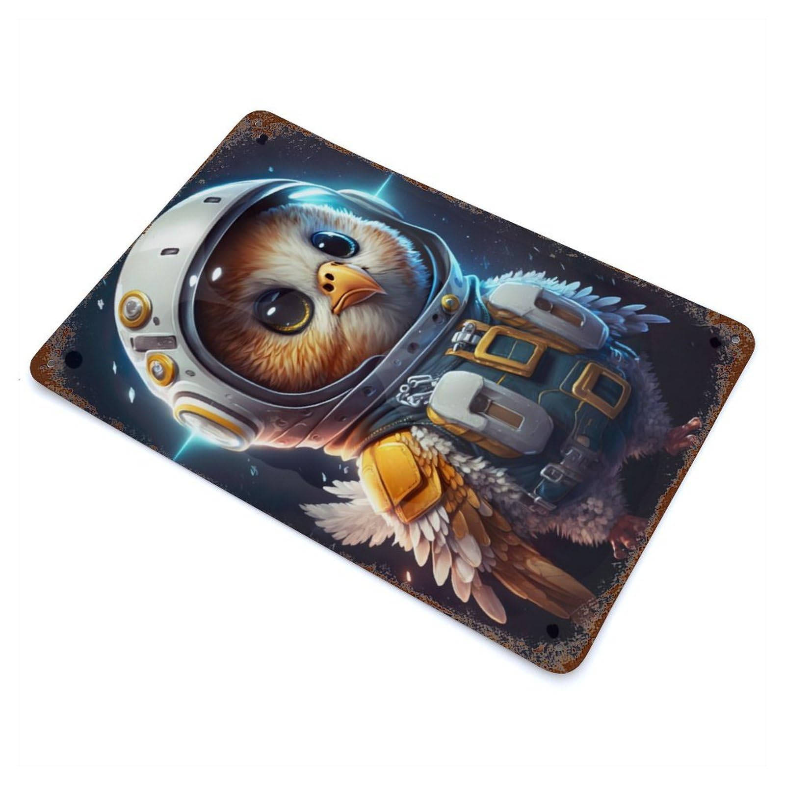 Astronaut Space Eagle Vintage Wall Sign 11.8"x7.9", Rust Effect Metal Decor for Office, Studio And Wall Decor