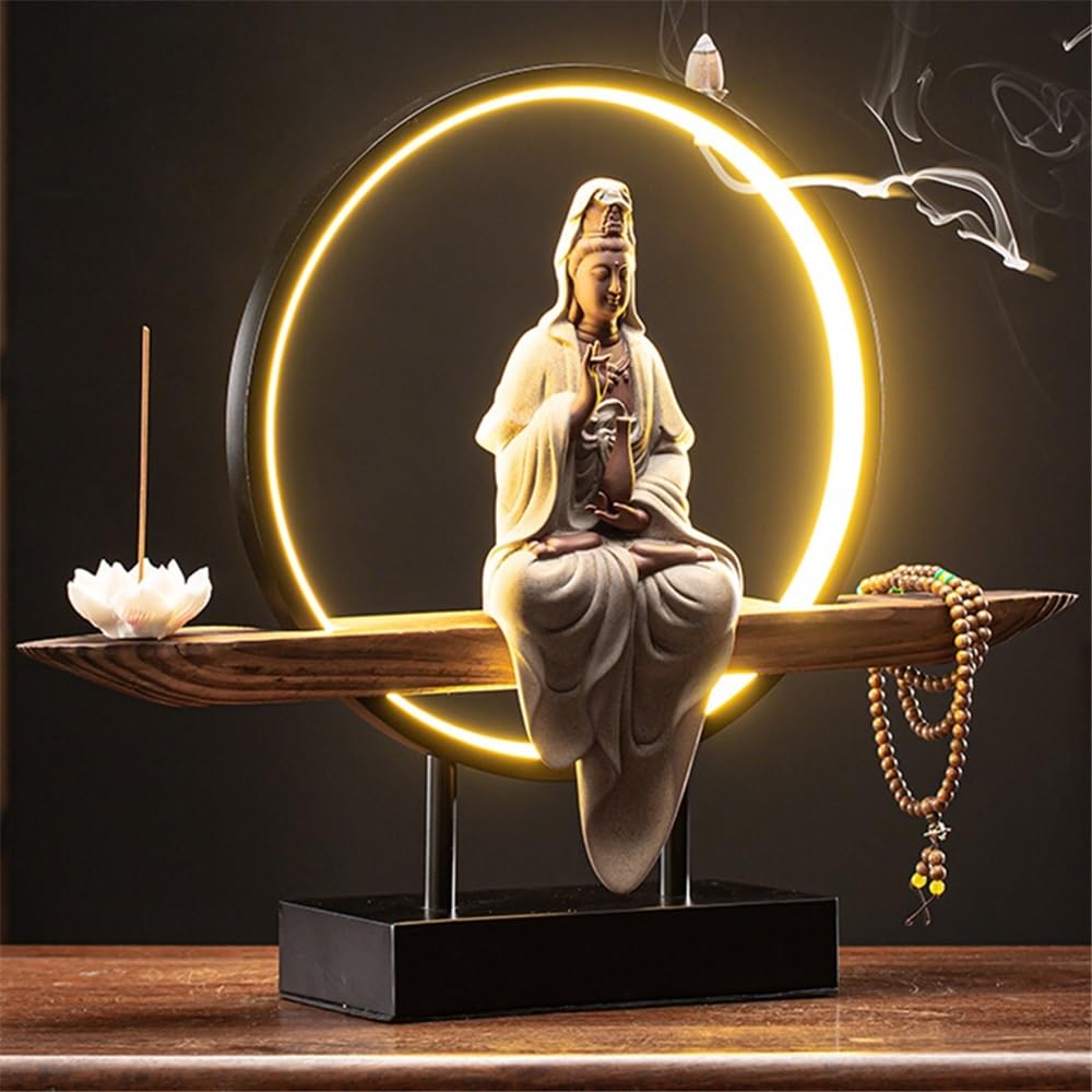 Recogedor de Cenizas Quemador de Incienso reflujo, Creativo, Decorativo, cerámica, Guanyin Bodhisattva, for el hogar y la Sala Estar Decorativo